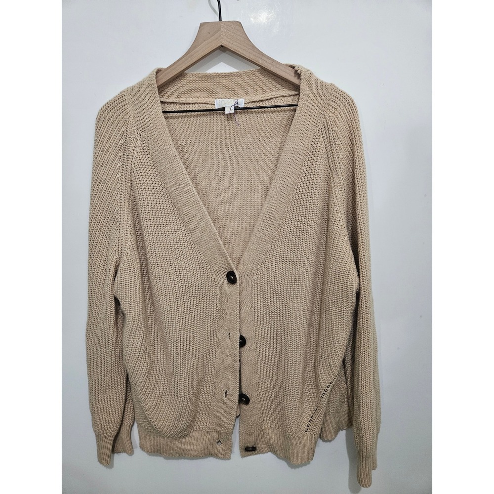 Second Chance Womens‎ Tan Beige Chunky Knit Button Front Cardigan Sweater Size L